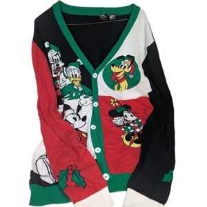 Disney Mickey Mouse Christmas Cardigan Sweater XXL 2XL Holiday Mickey Minnie